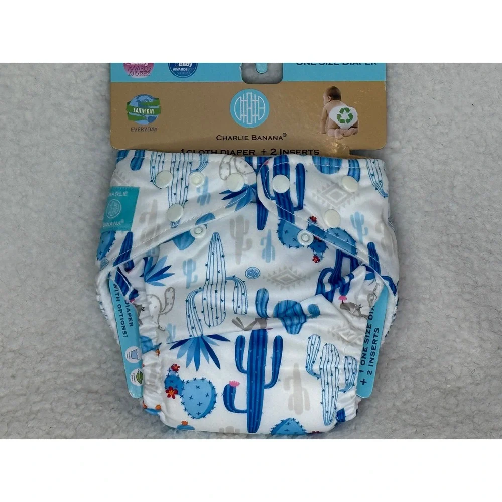 Charlie Banana One Size Cloth Diaper Blue Cactus Desert Print with 2 Inserts